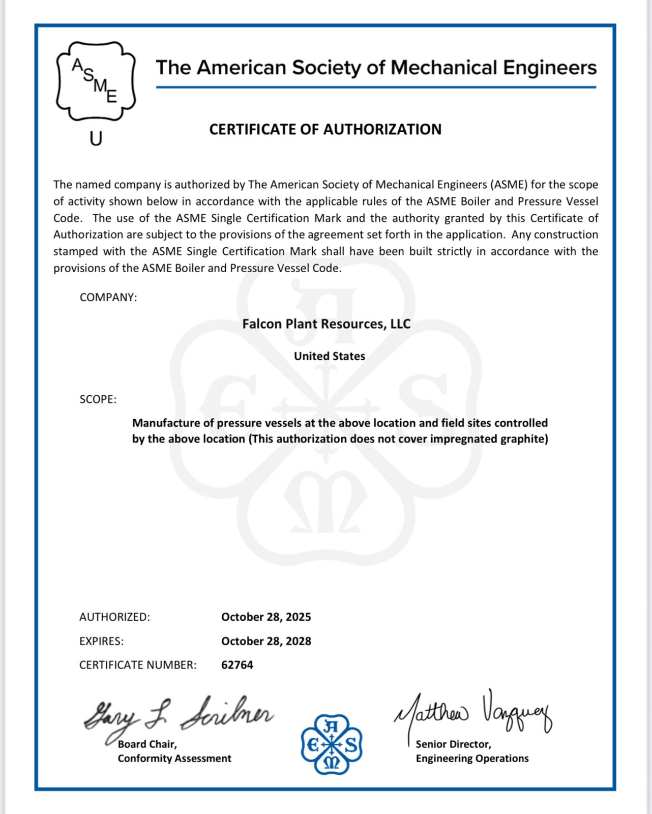 ASME Certificate
